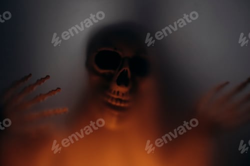 Preview: Mysterious creature with skull under the night light for Halloween