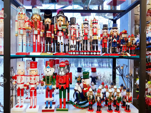 Preview: Handmade wooden toys stand on a shop window