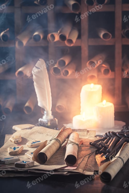 Preview: Magic and ancient library full of ancient scrolls