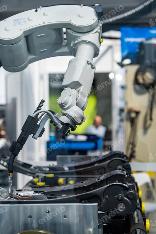 Preview: Robotic arm welding system in a manufacturing production plant