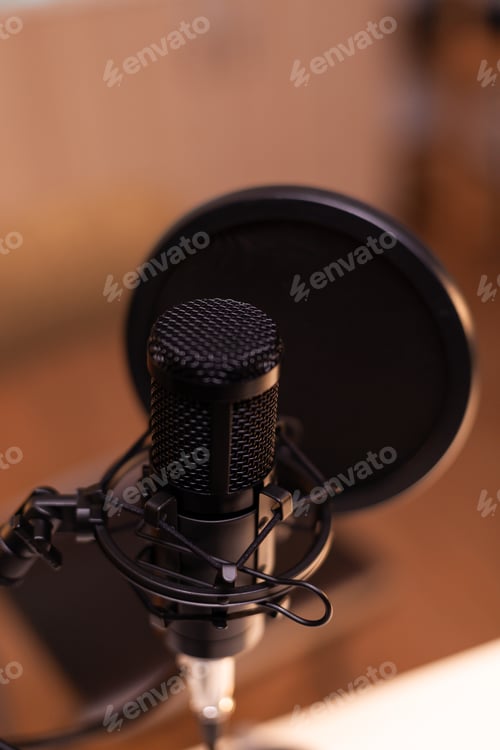 Preview: Close up of microphone at recording studio