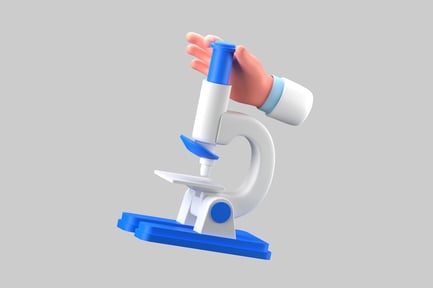 Visualização: Microscópio estilizado com mão