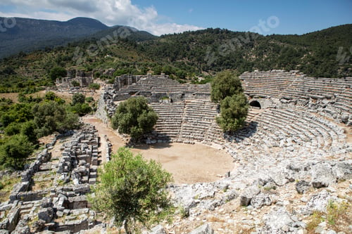 Preview: Turkey touristic area Dalyan Ortaca, Kaunos rock tombs in Dalyan, ancient city of Kaunos, Turkey.
