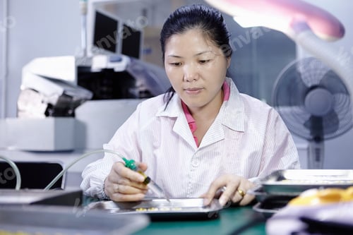 Preview: Technician working in LED factory