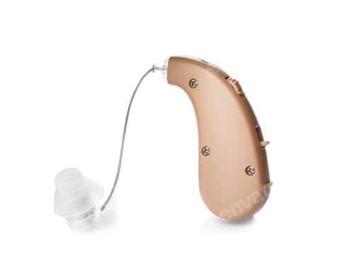 Preview: Hearing aid on white background. Medical device