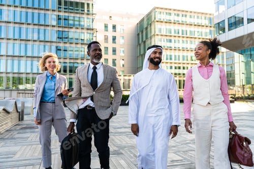 Preview: Group of multiethnic business people meeting an emirati businessman