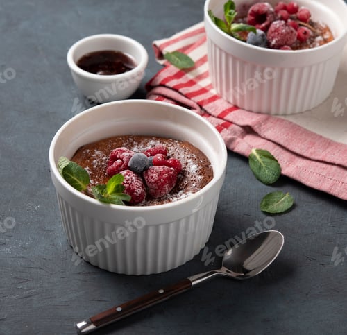 Preview: cheesecake village with berries raspberry and blueberry ricotta wooden background