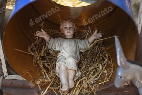 Preview: Figurine Depicting Baby in Blue Metal Tub