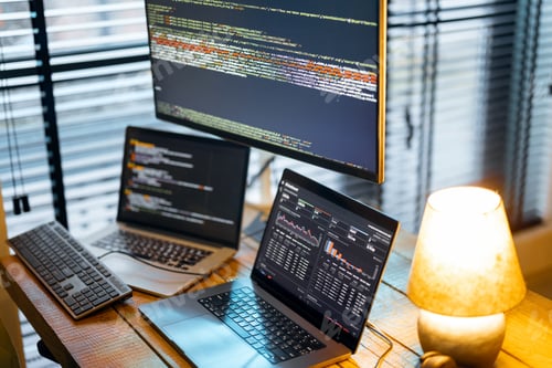 Preview: Programmer workplace with computers