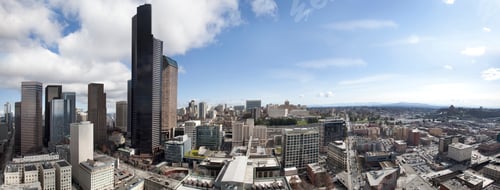 Preview: 55017,Aerial panoramic view of Seattle cityscape, Washington, United States