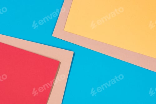 Preview: abstract modern, blue, yellow, red and beige abstract background with copy space