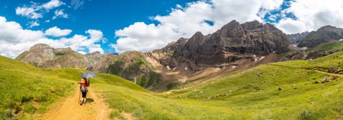Preview: Panoramic view on the path in the corner of the vera and the Salto de Tendenera Waterfall