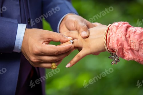 Preview: Newly wed bride and groom Wedding ring ceremony.