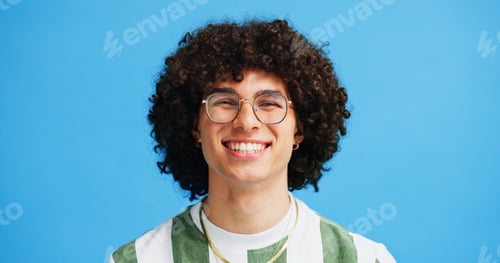 Preview: Studio, portrait and man with glasses for vision, wellness and prescription with decision for eye c