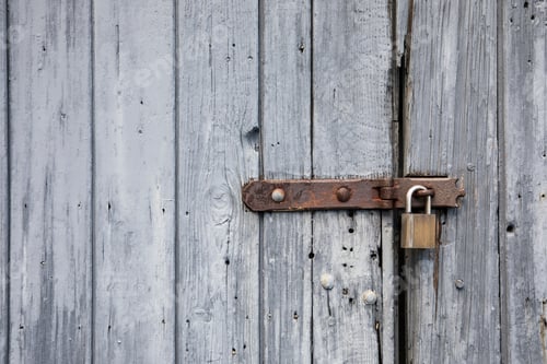Preview: Simple timber old door with silver lock