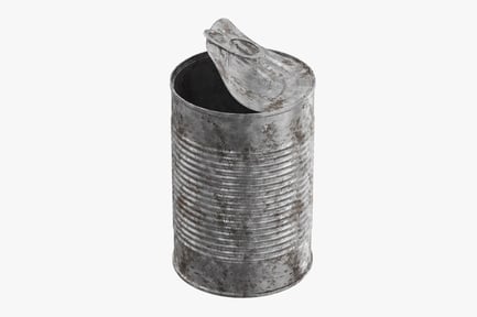 Preview: Tin Can Rusted, Weathered Ridged Cylinder with Partially Opened Lid