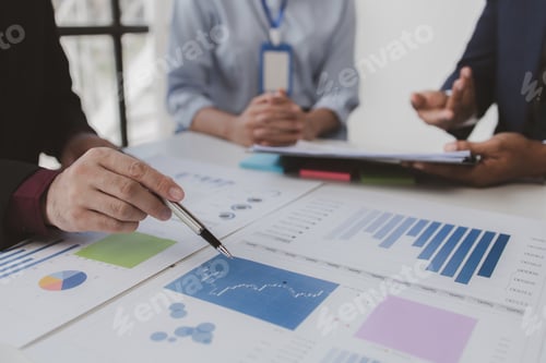 Preview: Business man group are meeting together in the office, they are meeting on the topic of finance and