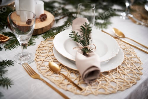 Preview: Close up of table witch Christmas decorations