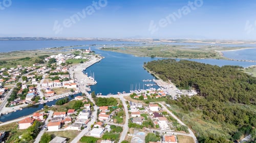 Preview: Aerial drone view od Agios Nikolaos Monastery on the Vistonida Lake at Porto Lagos, Greece
