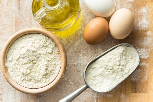 Preview: White flour and eggs.