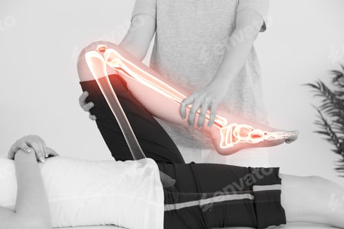 Preview: Digital Composite Of Highlighted Bones Of Woman At Physiotherapist