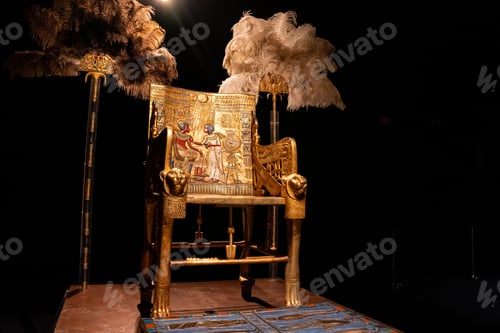 Preview: Ceremonial Golden Throne Of Tutankhamun, Luxurious Armchair Pf Pharaoh. Egyptian