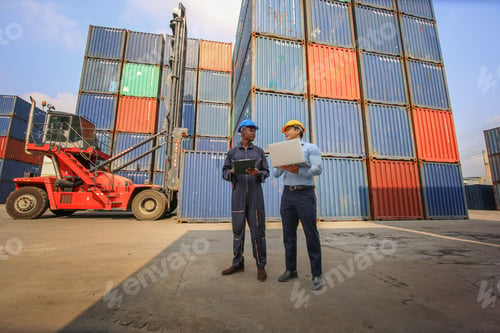 Preview: Foreman control Industrial Container Cargo freight ship at industry.