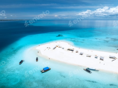 Preview: Aerial view of Nakupenda island, sandbank in ocean, white sandy beach, boats, blue sea