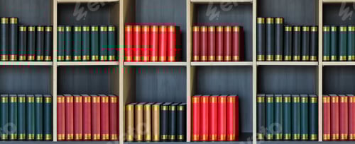 Preview: Education concept with books stacked on Book Shelf. Rows of books in the library