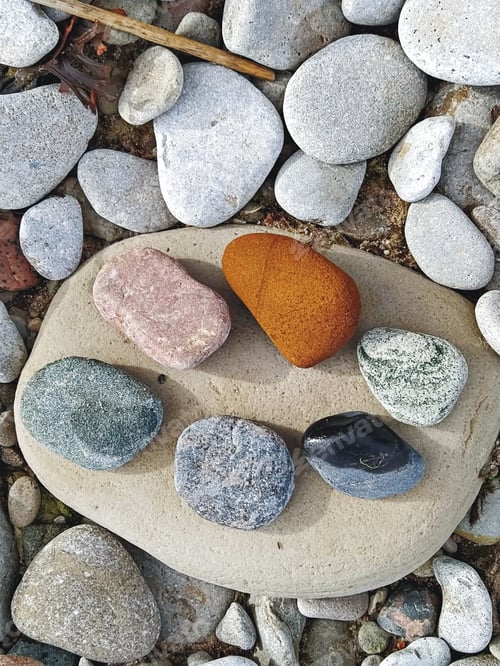 Preview: Abstract palette for paints laid out from river pebbles, DIY, natural condition