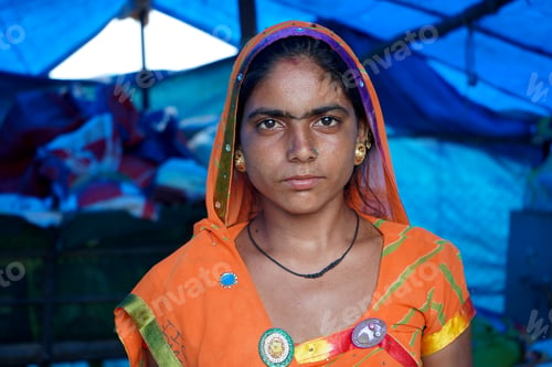 Preview: Nomadic tribe woman at the tent, India.