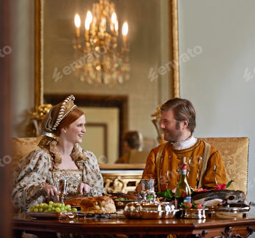 Preview: High tea with the Duchess. A regal king and queen enjoying a meal together.