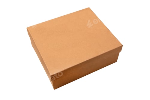 Preview: Brown closed cardboard box isolated on white background. top view, blank for you design