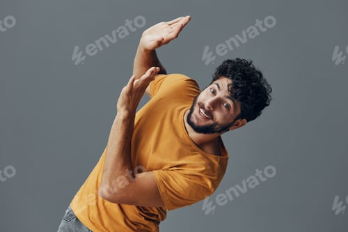 Preview: Man hand adult model isolated looking young guy portrait person attractive happy background smile