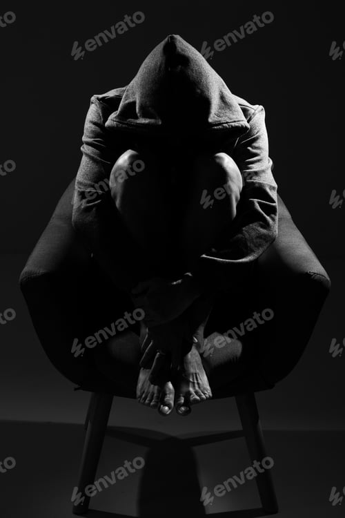 Preview: Sad and depressed man covering face - Feeling depressed background concept