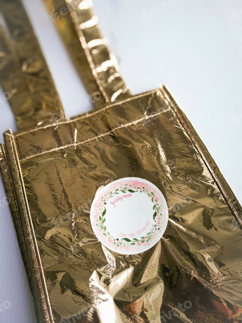 Preview: golden bag with empty sticker for mockup