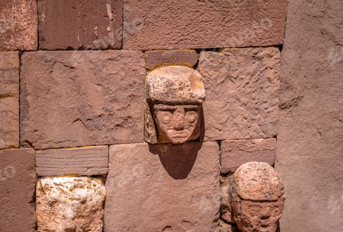 Preview: Carved Stone Tenon Heads of Kalasasaya Temple of Tiwanaku (Tiahuanaco) culture - La Paz Bolivia