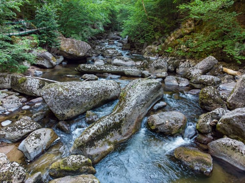 Preview: Aerial view of a stream in the forest in Rhodope Mountains near the town of Devin.