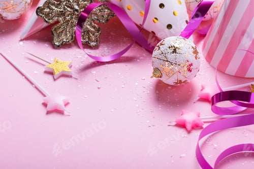 Preview: card with christmas decoration in pink background