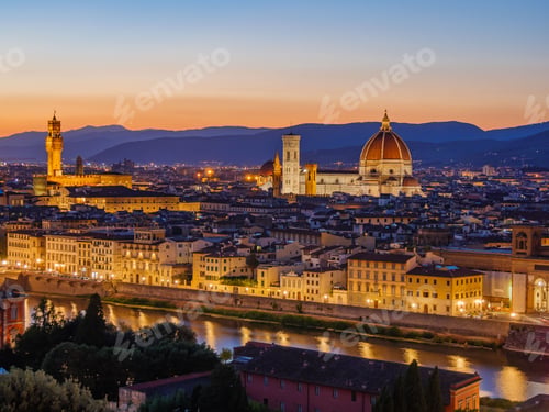 Preview: Beautiful view of a city Florence in Italy at night