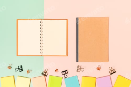 Preview: Creative flat lay photo of workspace desk.