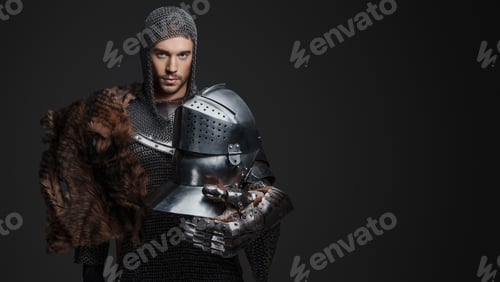 Preview: Portrait of a handsome king in heavy armor