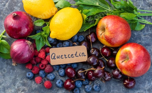 Preview: Products that contain quercetin. Selective focus.