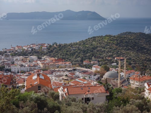 Preview: Harbour of city Kas or Kash in Turkey and Greek island Kastelorizo