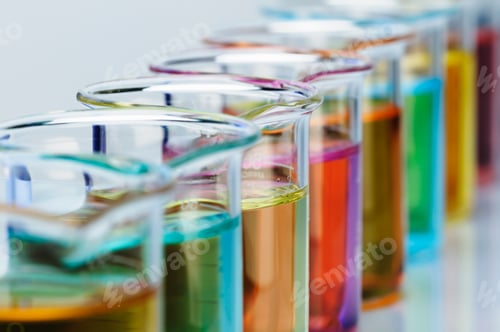 Preview: Beakers with solutions of transition metal salts