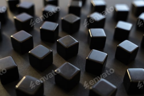 Preview: Black blocks on a dark background. Scattered cubes.
