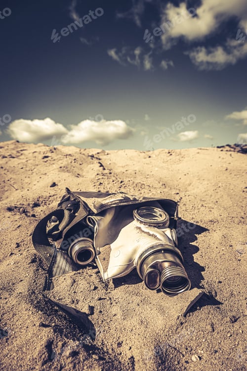 Preview: Contaminated gas mask in a polluted area by industry