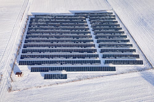 Preview: Winter photovoltaic farm on snowy field. Alternative energy in Poland