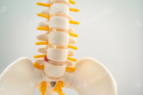 Preview: Lumbar spine displaced herniated disc fragment, spinal nerve and bone. Model for treatment medical
