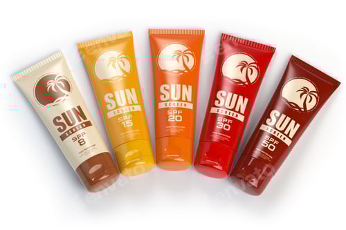 Preview: Sun screen cream, oil and lotion containers with different spf.
